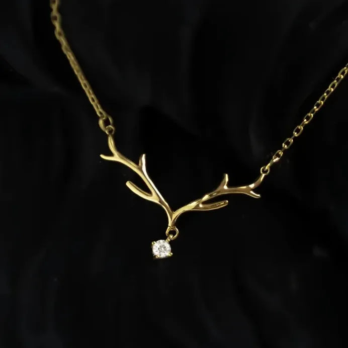 Women’s Elk Antler Pendant Necklace with Sparkling Cubic Zirconia Charm