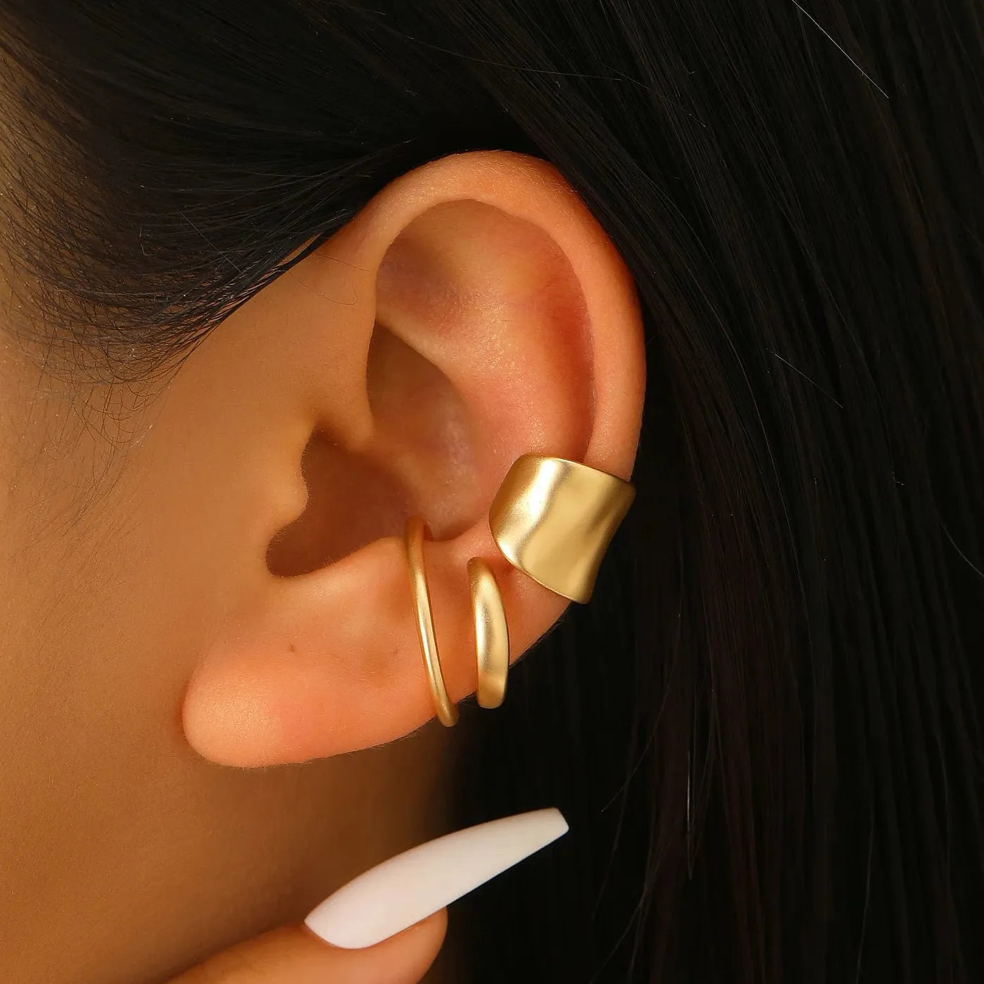 2Pcs Silver Crystal Clip Earrings Women Girls Minimalist Metal C-Shaped Ear Cuff Jewelry