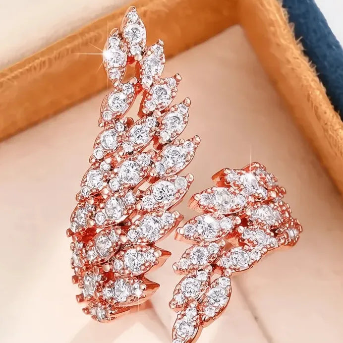 Adjustable Silver CZ Crystal Wings Ring for Women Elegant Design