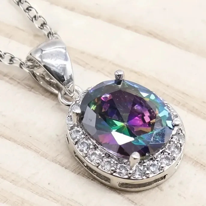 Multi-colored Oval Cubic Zirconia Pendant Necklace for Women Wedding Party