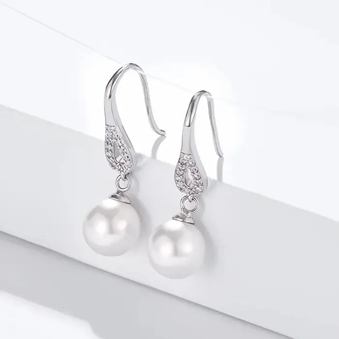 Imitation Pearl Drop Earrings with CZ Brass for Women Wedding Party Gift