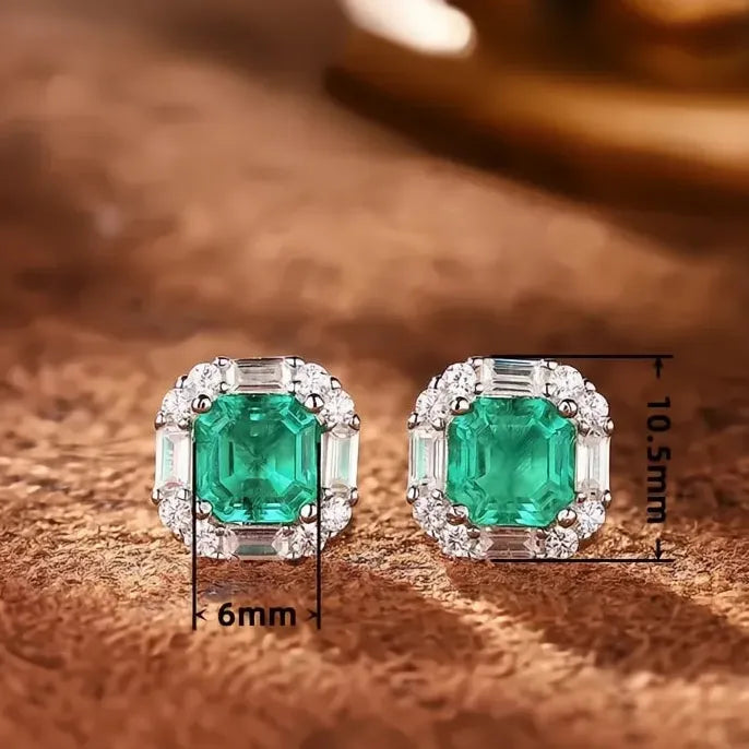 Green Geometric Cubic Zirconia Stud Earrings for Women in Copper Alloy Jewelry