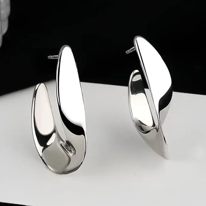 Curve Design Women Geometric Metal Hoop Earrings Gold Silver Jewelry