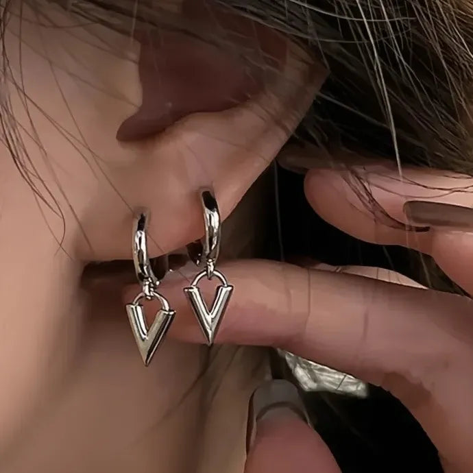Elegant V-Shaped Geometric Drop Earrings for Women Silver Color Brass Alloy
