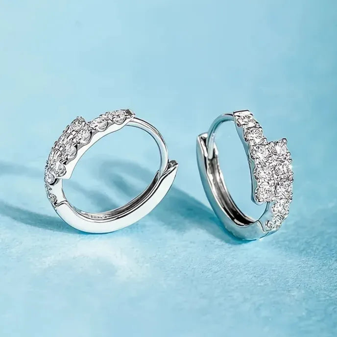 Trendy Women's Hoop Earrings Dainty Cubic Zirconia Silver Color Crystal Circle Fashion Jewelry