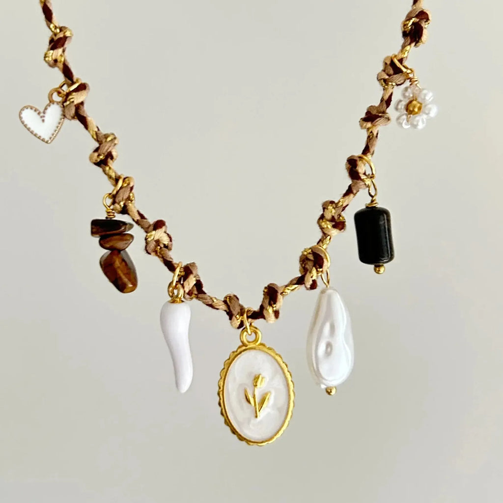 Stainless Steel Gold-Plated Starfish Turtle Knotting Rope Pendant Necklace