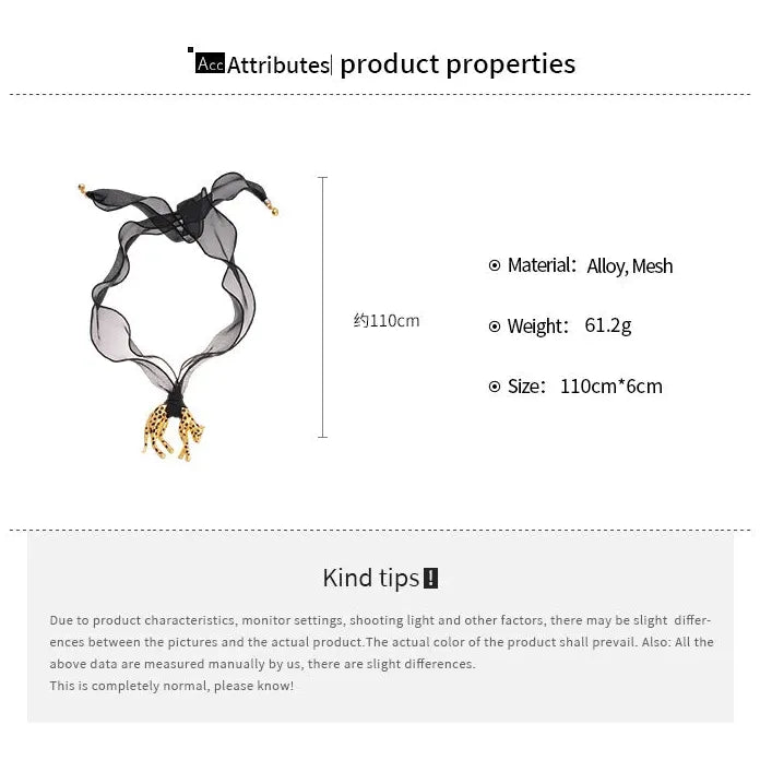 Leopard Pendant Necklace for Women Drip Oil Animal Jewelry Black Mesh Chain