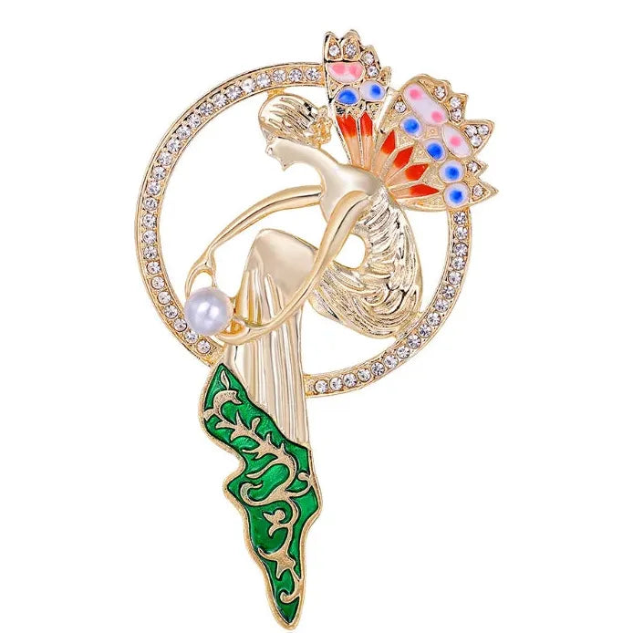 Elegant Pearl Crystal Angel Girl Brooch Colorful Pin Jewelry for Women