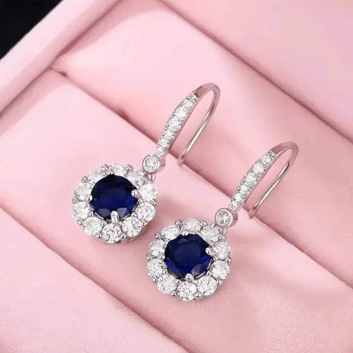 Deep Blue Geometric Cubic Zirconia Dangle Earrings for Women Party