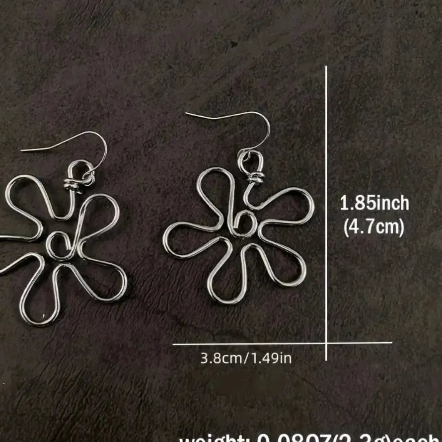 Delicate Silvery Hollow Flower Dangle Earrings Retro Bohemian Zinc Alloy Jewelry