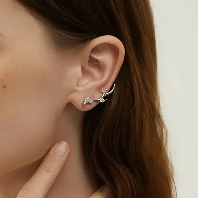 Elk Antler Stud Earrings for Women Copper Alloy Cubic Zirconia Jewelry