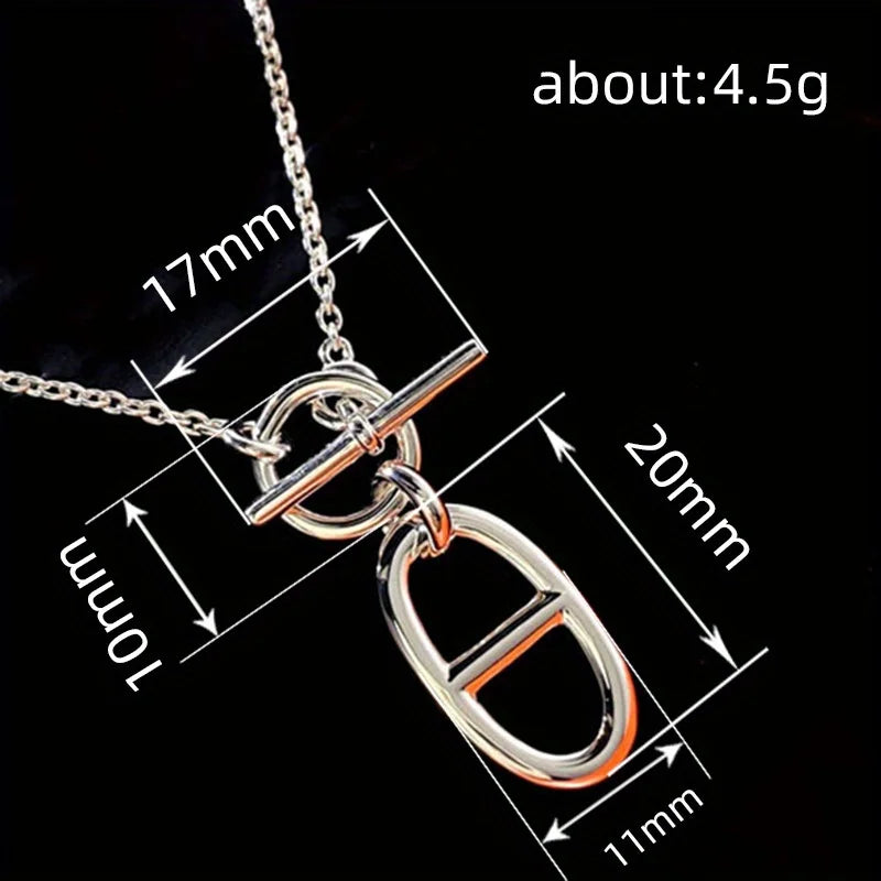 Minimalist OT Button Oval Pendant Necklace for Women's Holiday Parties, Weddings, Jewelry Gifts