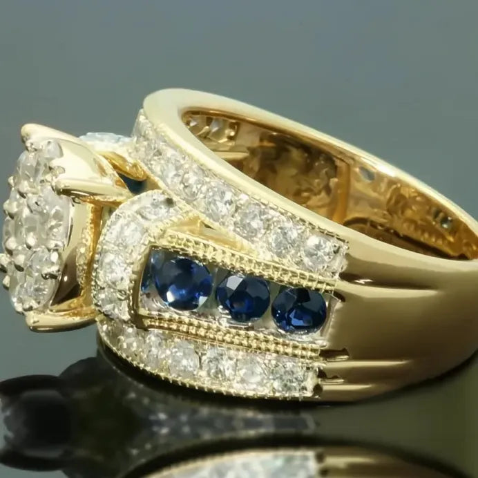 Noble Blue Cubic Zirconia Gold Color Women’s Geometric Wedding Ring