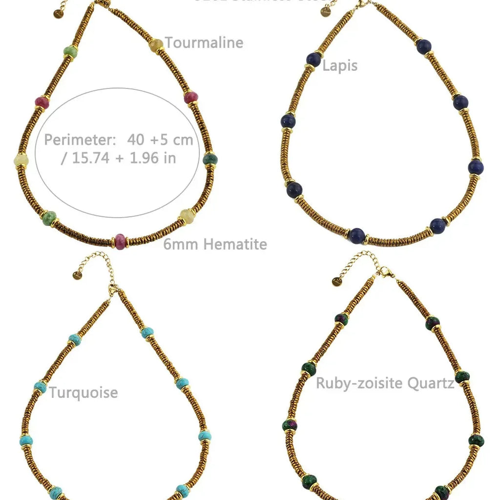 Boho Handmade Bead Stained Glass 18K Gold Plated Stainless Steel Choker Necklace Women