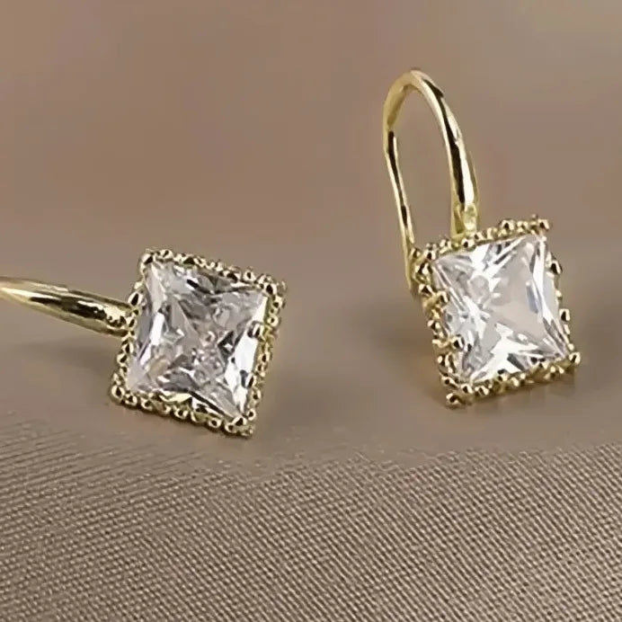 Dainty Square Cubic Zirconia Drop Earrings for Women Wedding Jewelry
