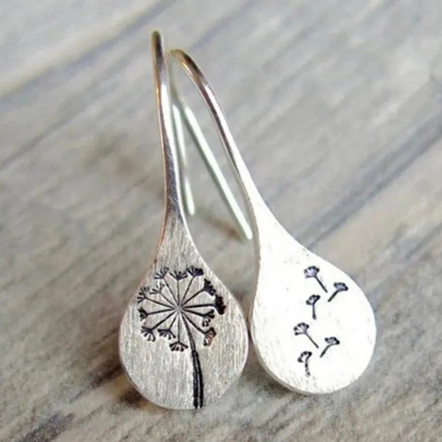 Silver 2021 Dandelion Drop Earrings for Women Handmade Zinc Alloy Jewelry