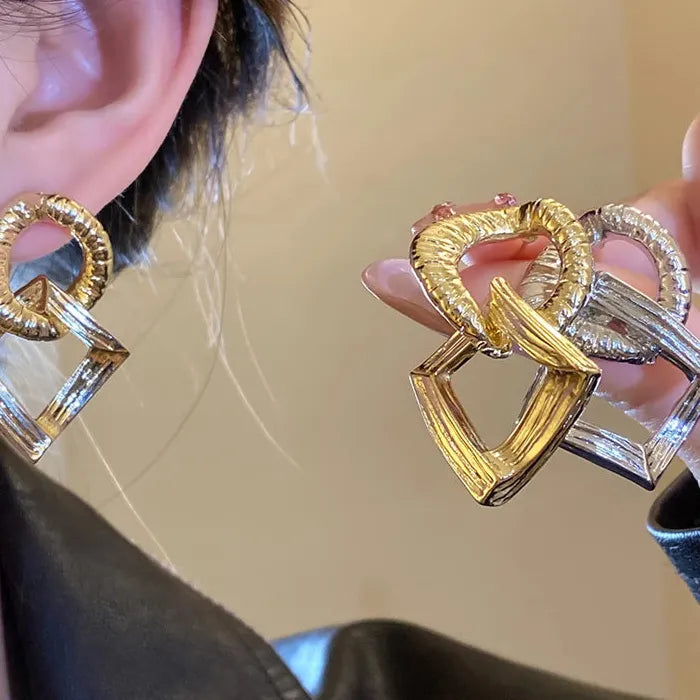 Vintage Zinc Alloy Geometric Square & Round Drop Earrings for Women Gift