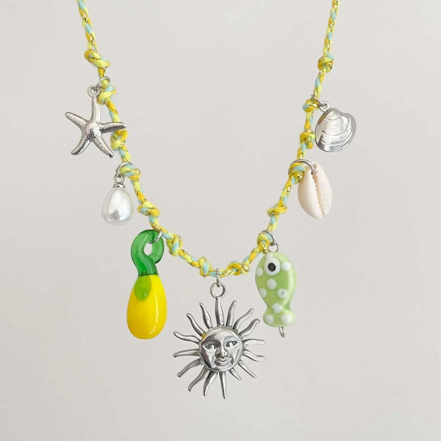 Stainless Steel Gold-Plated Starfish Turtle Knotting Rope Pendant Necklace