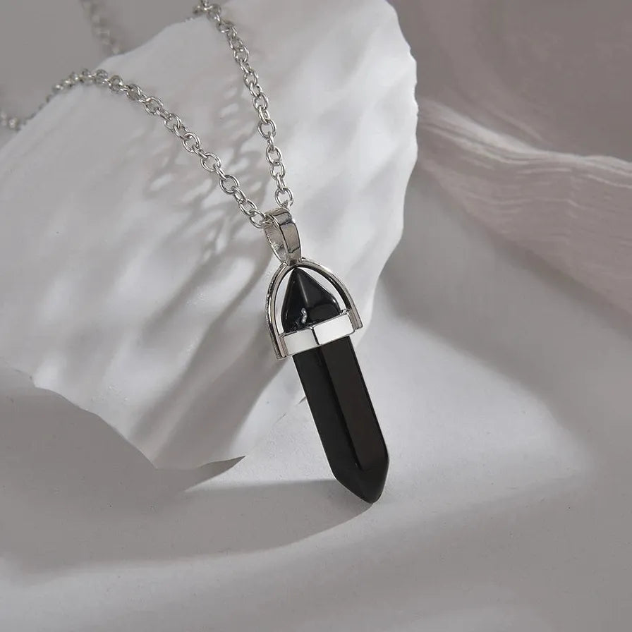 Pink Crystal Quartz Hexagonal Column Pendant Necklace for Women Jewelry