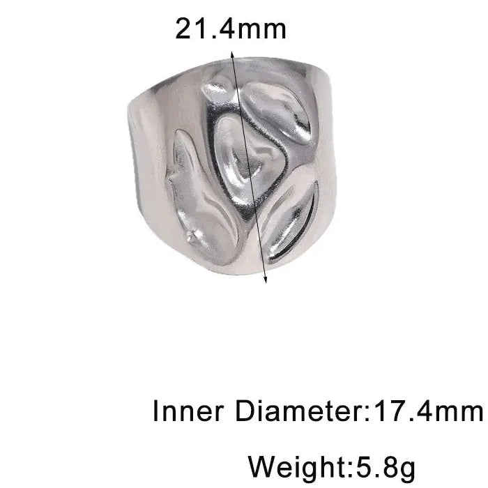 Stainless Steel Irregular Wide Open Ring Unisex Punk Jewelry for Men Women