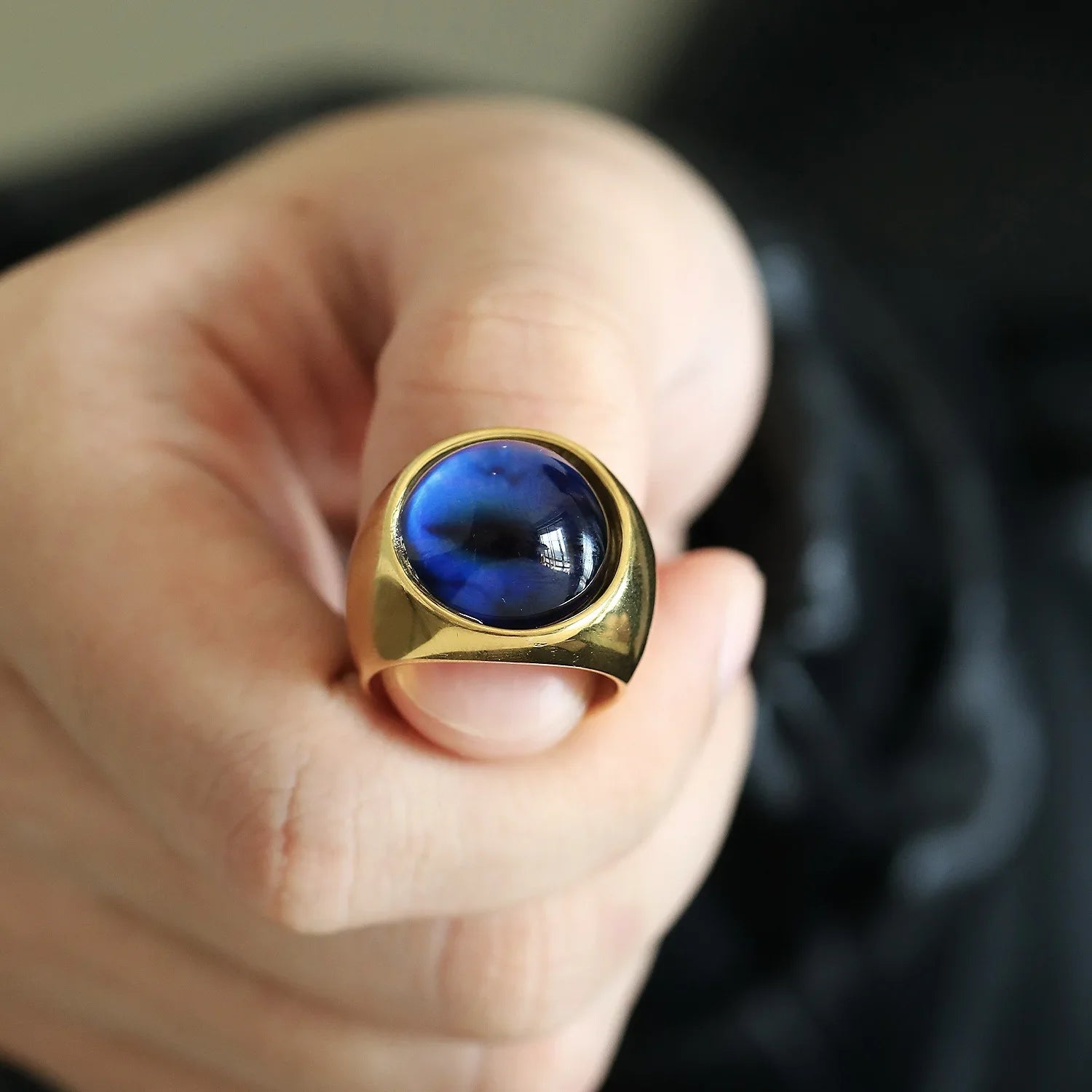 Punk Hiphop Multicolor Evil Eye Chunky Men’s Gold Plated Stainless Steel Ring
