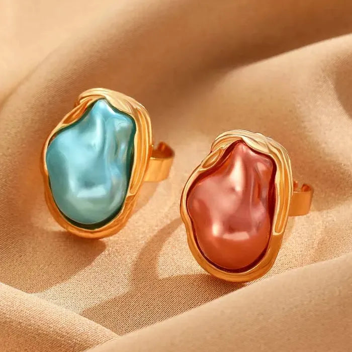 Adjustable Women’s Pearl Ring Featuring Irregular Geometric Design Symbolizing Purity