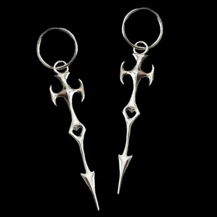 Gothic Copper Cross Sword Drop Earrings Unisex Punk Hollow Dangle Jewelry