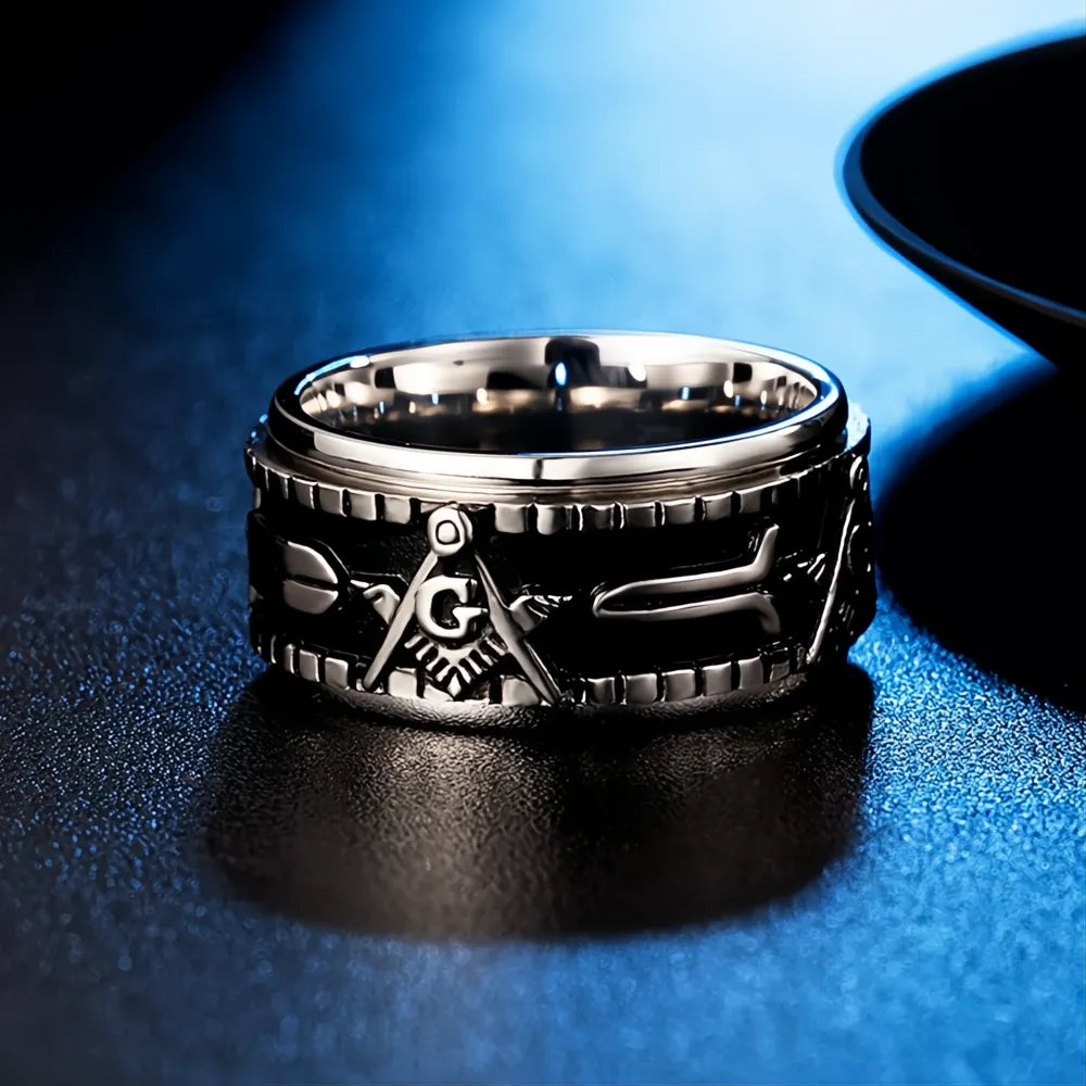 316L Stainless Steel Freemason AG Signet Ring Unisex Punk Biker Masonic Rotating Amulet Jewelry Gift