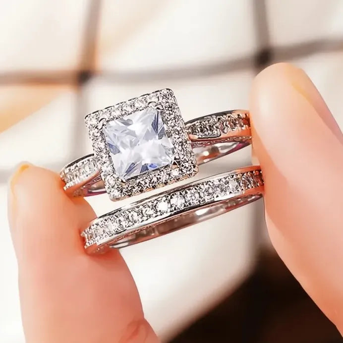 Elegant Modern Bridal Engagement Rings with Princess Cubic Zirconia Charms