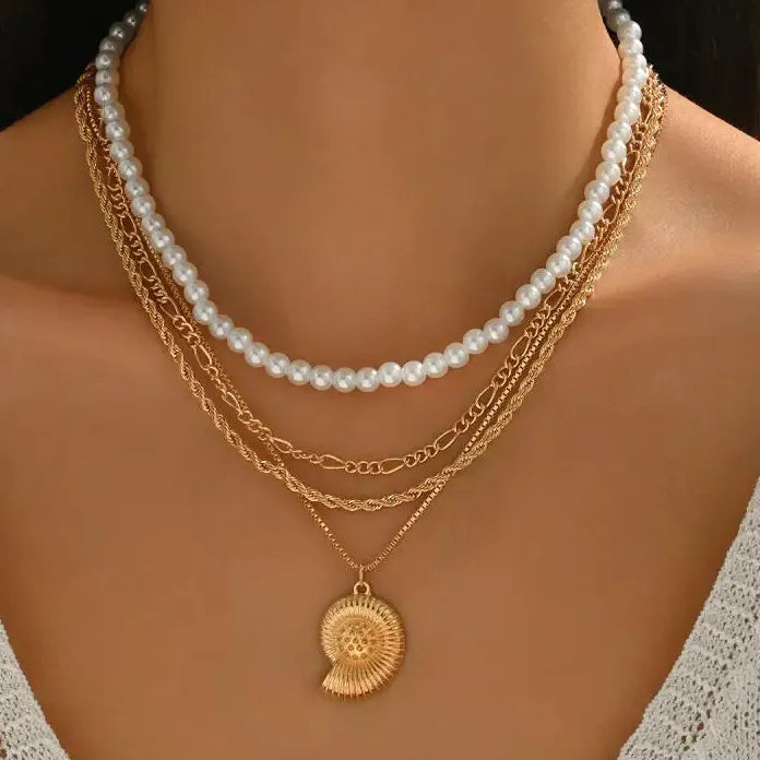 Bohemian Multi-Layer Pearl Conch Pendant Necklace for Women Jewelry Gift