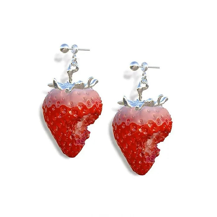Strawberry Plant Earrings for Women Romantic Copper Jewelry Gift Studs
