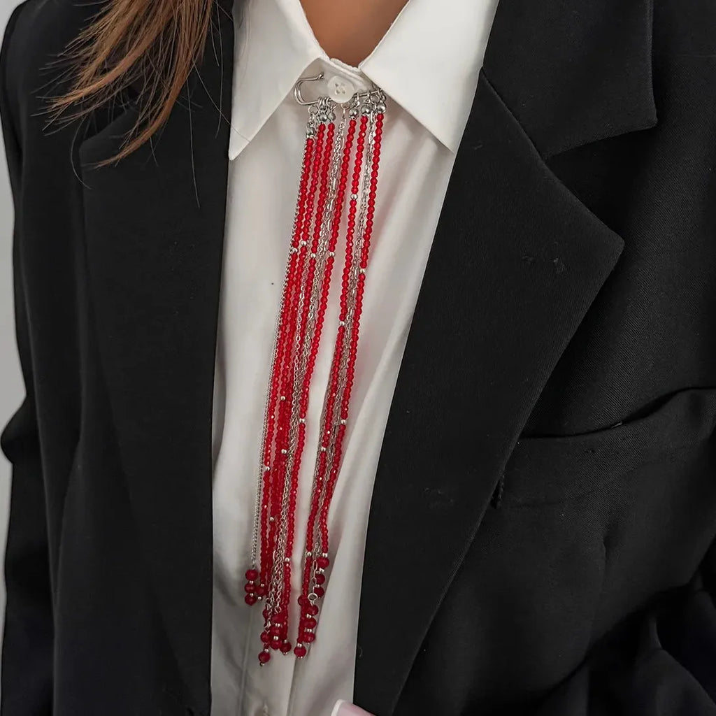 Crystal Multi-Layer Tassel Chain Rice Bead Brooch Hip Hop Jewelry for Women Men
