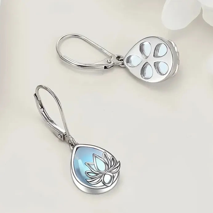 Geometric Pear Imitation Opal Drop Earrings Lotus Setting for Women