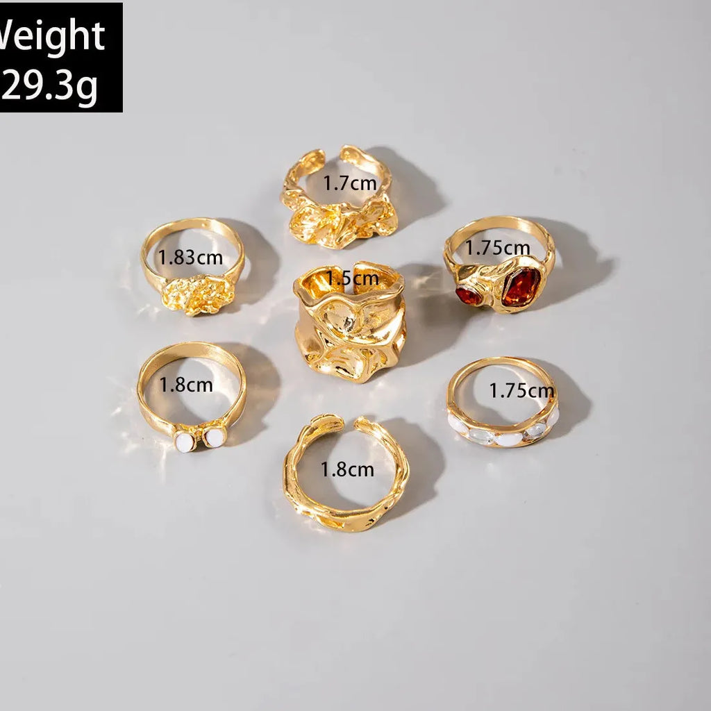 7Pcs Vintage Red Crystal Geometric Rings Set for Women Men Fashion Jewelry