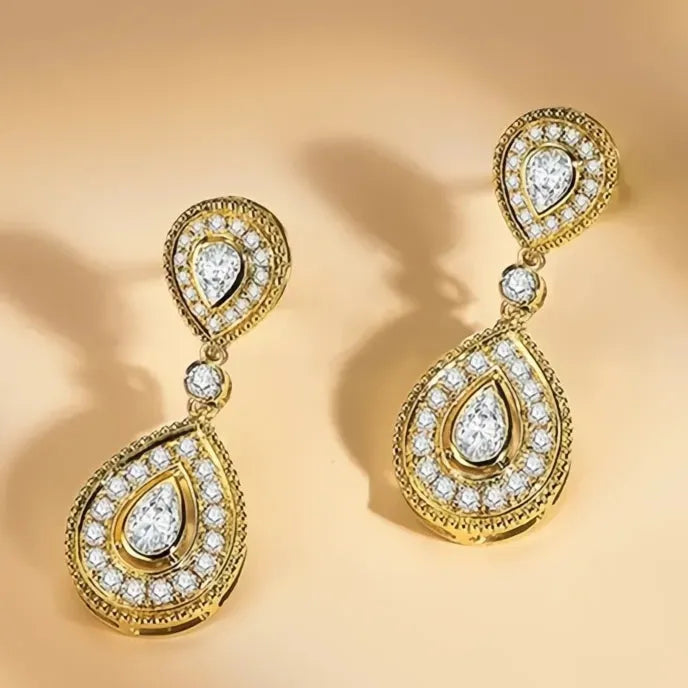 Pear Shaped Women’s Cubic Zirconia Drop Earrings Brass Alloy Geometric Jewelry
