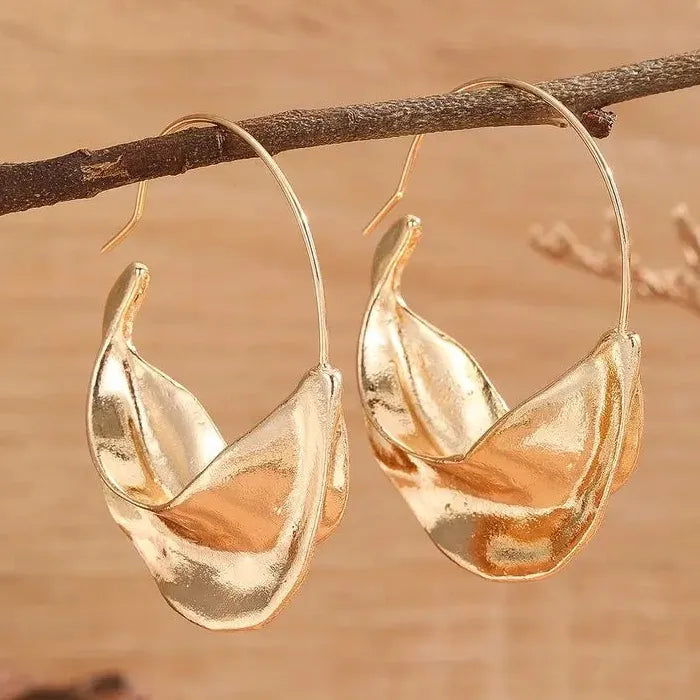 Metal Pleated Geometric Drop Earrings Retro Gold Zinc Alloy Women’s Jewelry