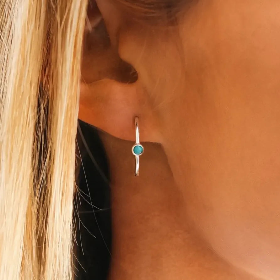 Vintage Blue Stone Geometric Silver Stud Earrings for Women Gift