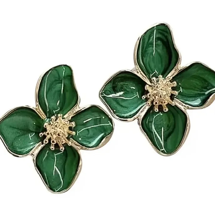 Lightweight Geometric Flower Stud Earrings Brass Epoxy Jewelry for Women
