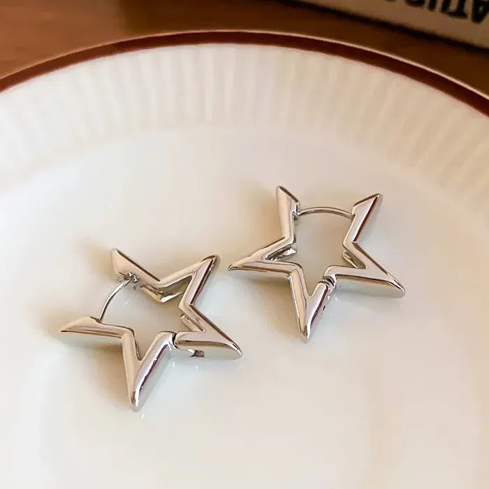 Minimalist Zinc Alloy Star Geometric Hoop Earrings for Women Punk Huggie