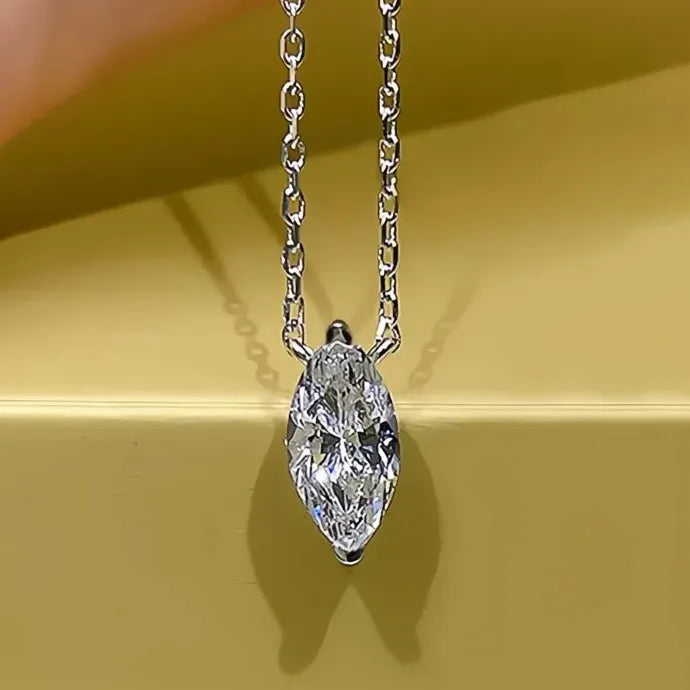 Marquise CZ Pendant Necklace Women Minimalist Brass Wedding Jewelry