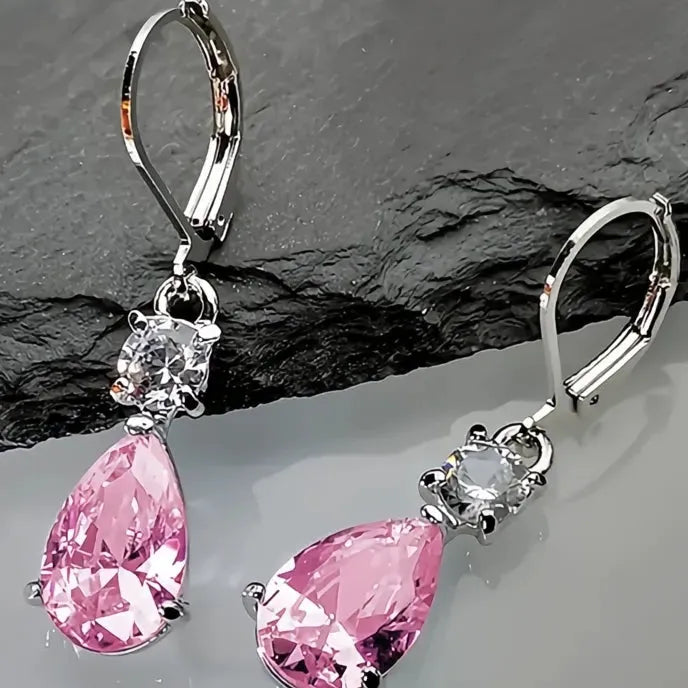 White Pink Red Waterdrop Cubic Zirconia Drop Earrings Elegant Wedding Party Jewelry for Women