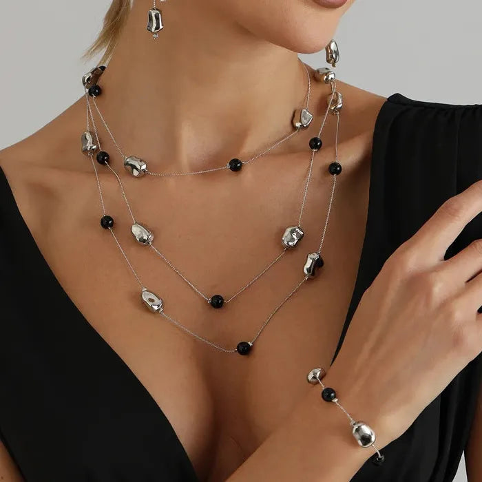 Zinc Alloy Irregular Bean Bead Necklace Bracelet Earrings Set for Women
