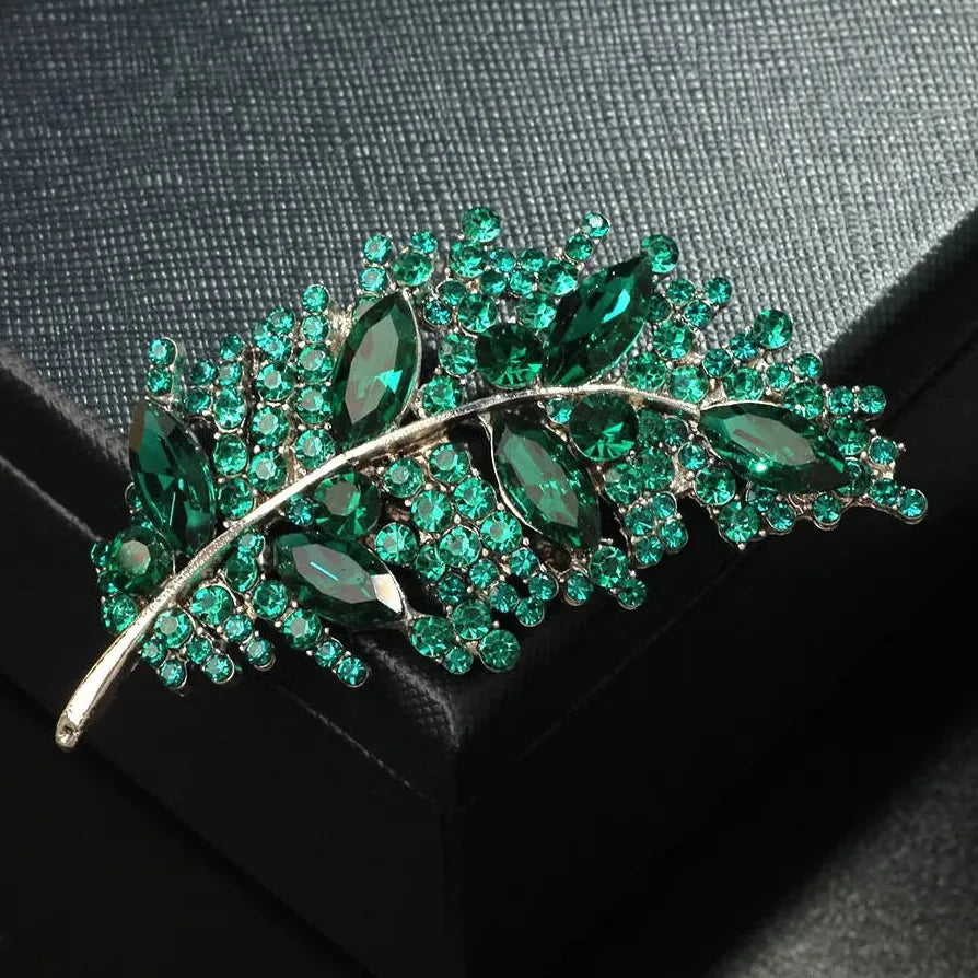 Luxury Feather Leaf Classic Brooch for Women Elegant Jewelry Gift