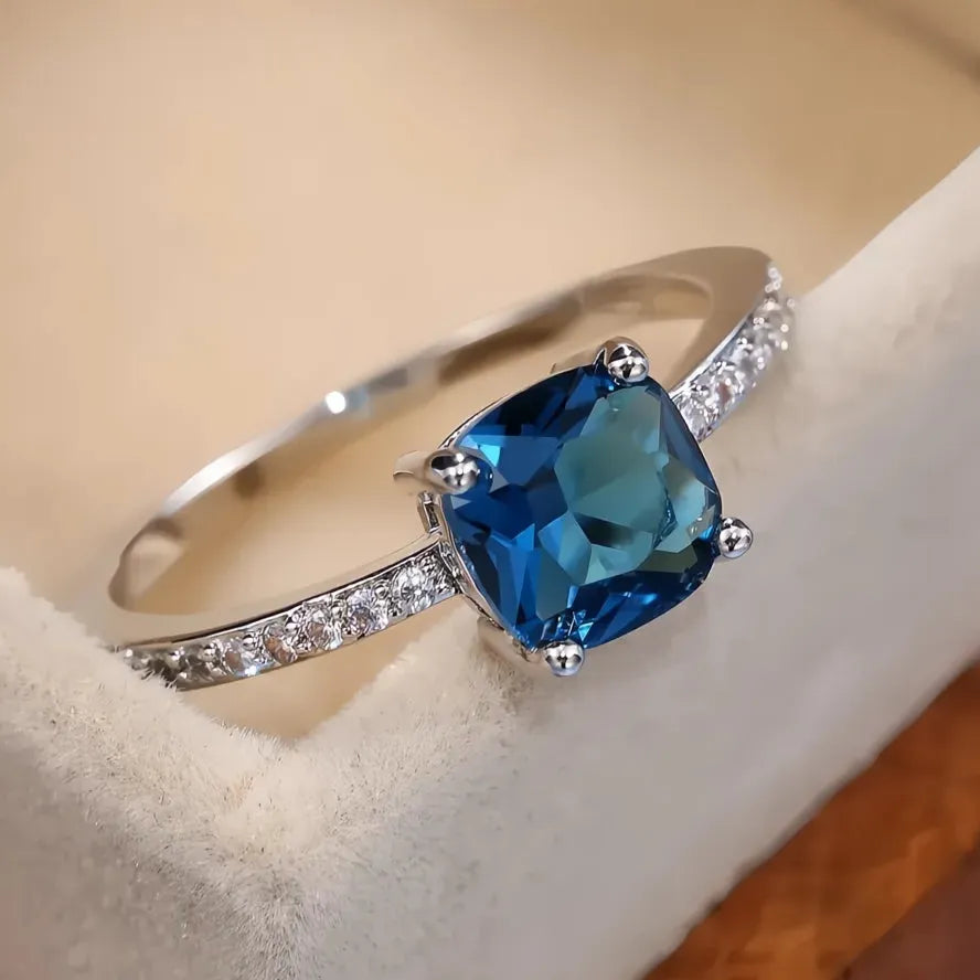 Women’s Engagement Ring Brass Cubic Zirconia Wedding Anniversary Gift 4 Colors Blue Series