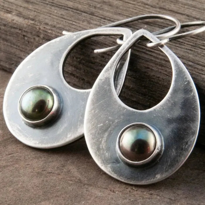 Bohemian Dark Green Resin Inlaid Drop Earrings Women’s Retro Geometric Wedding Jewelry