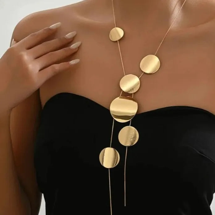 Geometric Metal Circular Sequin Pendant Necklace for Women Punk Tassel Gift