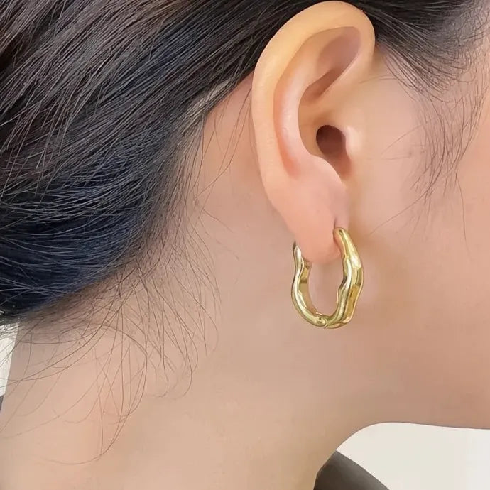 Glossy Irregular Geometric Hoop Earrings Trendy Elegant Wedding Jewelry Brass Alloy