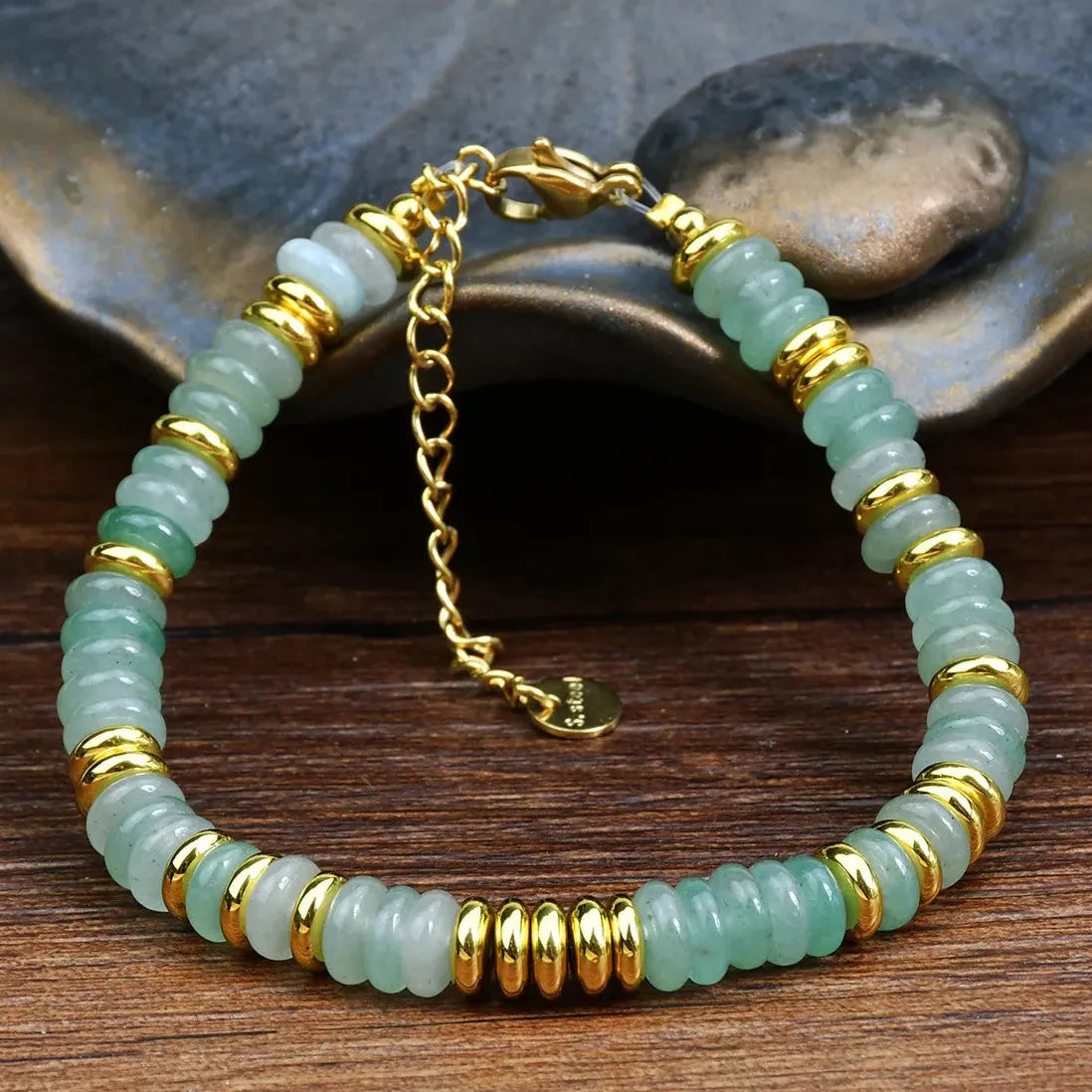 Boho Ethnic Handmade Turquoise Natural Stone Stainless Steel Women Bracelet