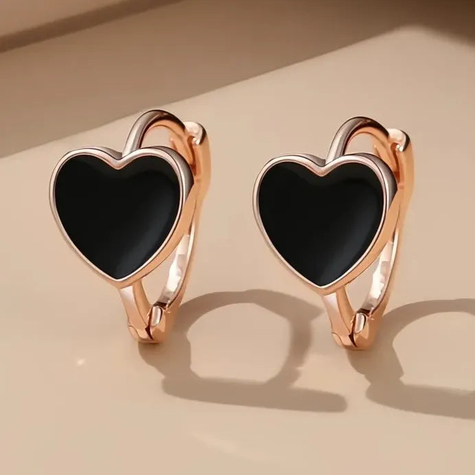 Lightweight Black Heart Hoop Drop Earrings for Women Copper Alloy