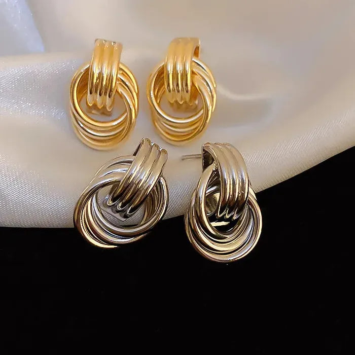 Three Layer Small Circle Knot Stud Earrings Zinc Alloy Gold Punk Jewelry